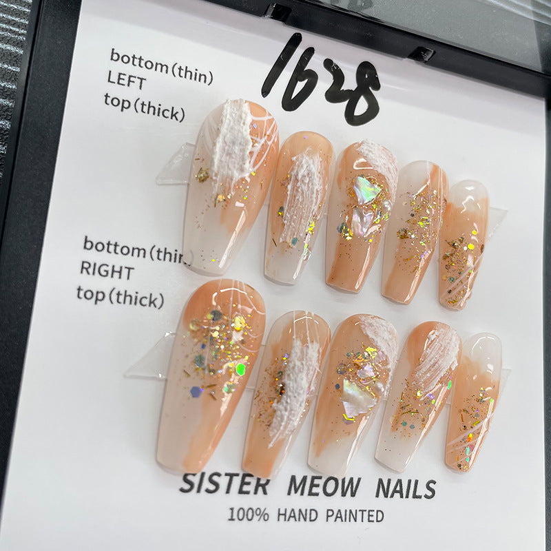 Designer: MeowMeow.Handmade Nail Designs Press on Nails DIY  Nail Art for woman girl Long Coffin orange