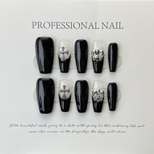 Designer: ManMan Handmade nails Press on Nails DIY Nail Art for woman girl Long Coffin black