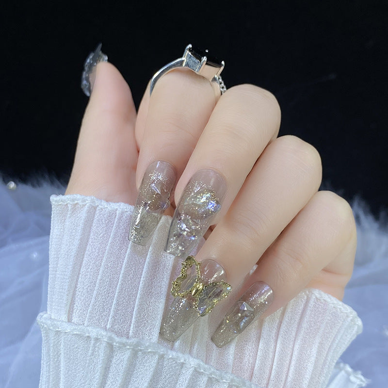 Designer: HuaHua.Handmade nails Press on Nails DIY Nail Art for woman girl Long Coffin silver