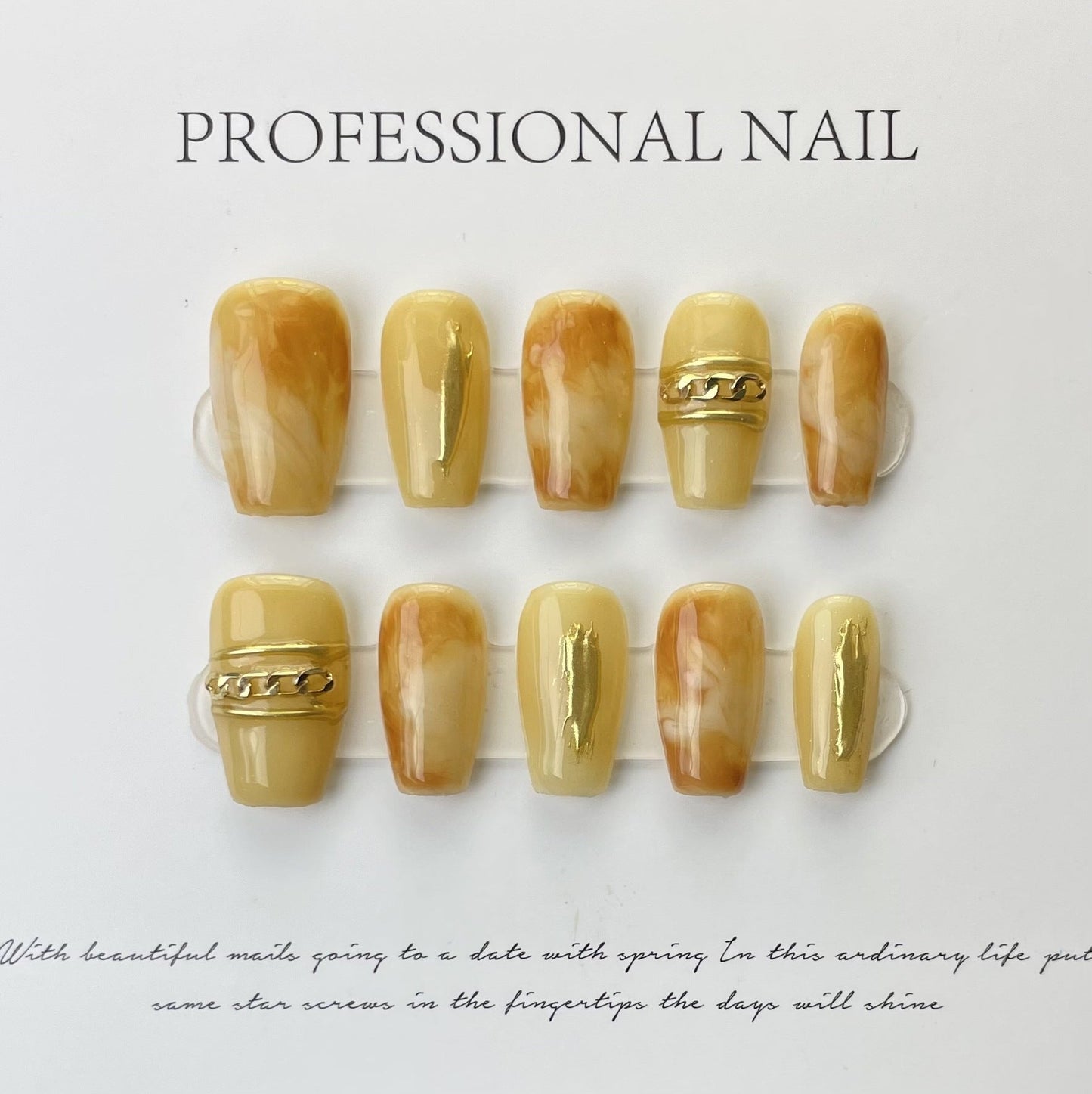 Designer: ManMan Handmade nails Press on Nails DIY Nail Art for woman girl Short Coffin yellow