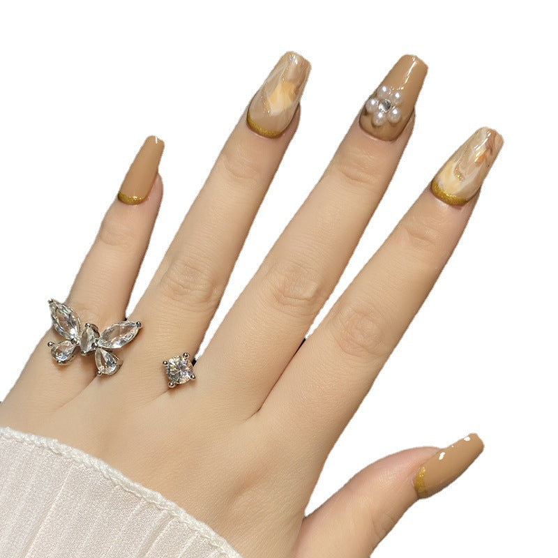 Designer: HuaHua.Handmade nails Press on Nails DIY Nail Art for woman girl Long Coffin brown