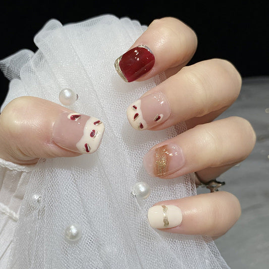 Designer: HuaHua.Handmade nails Press on Nails DIY Nail Art for woman girl Short Square pink