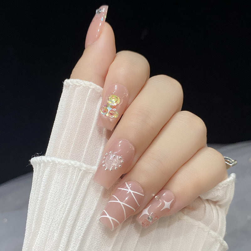 Designer: HuaHua.Handmade nails Press on Nails DIY Nail Art for woman girl Long Coffin pink