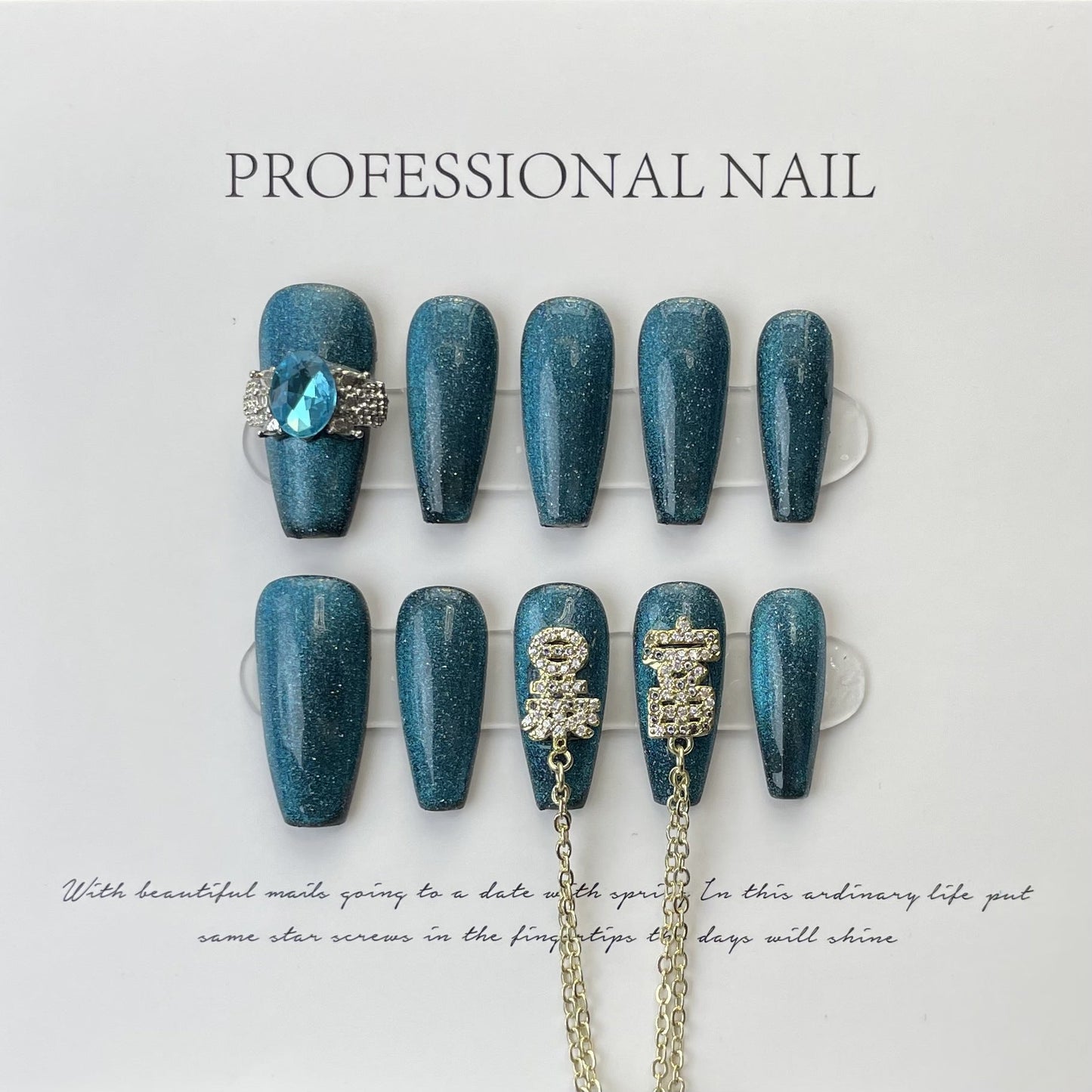 Designer: ManMan Handmade nails Press on Nails DIY Nail Art for woman girl Long Coffin green blue