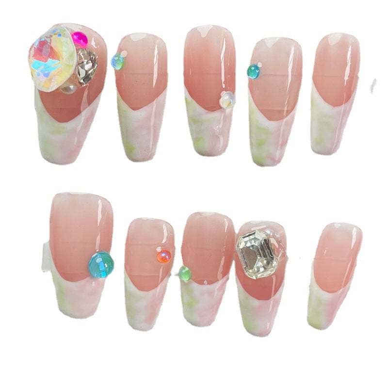 Designer: MeowMeow.Handmade Nail Designs Press on Nails DIY  Nail Art for woman girl Long Coffin pink French