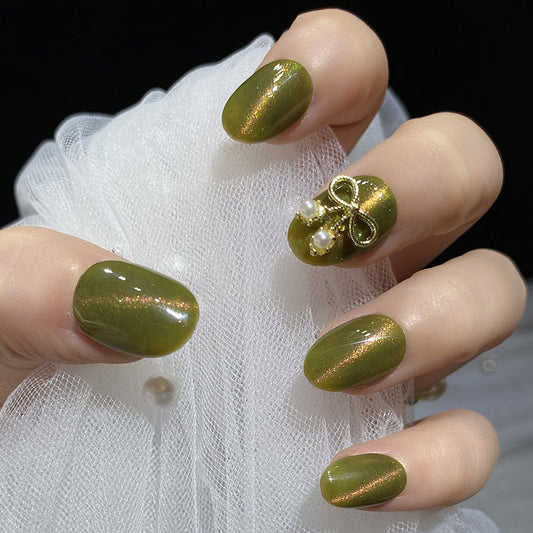 Designer: HuaHua.Handmade nails Press on Nails DIY Nail Art for woman girl Short Square green