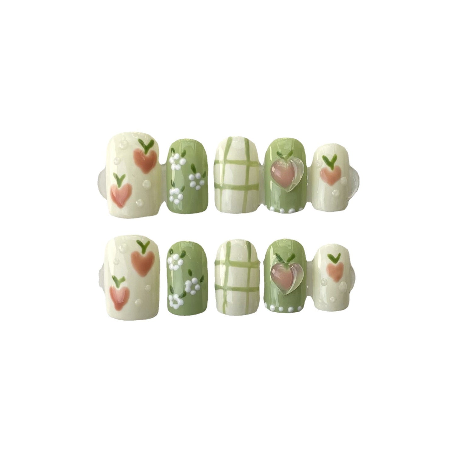 Designer: ManMan Handmade nails Press on Nails DIY Nail Art for woman girl Long Square green