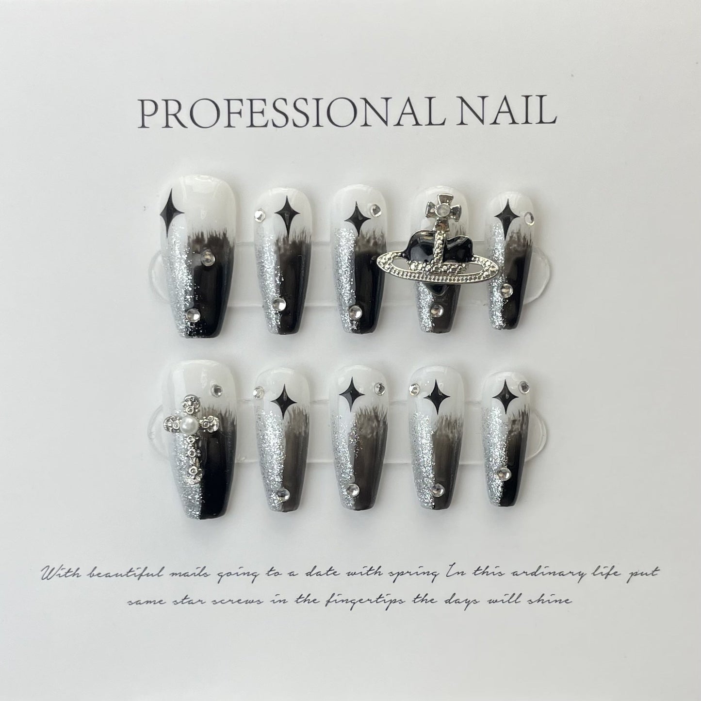 Designer: ManMan Handmade nails Press on Nails DIY Nail Art for woman girl Long Coffin black