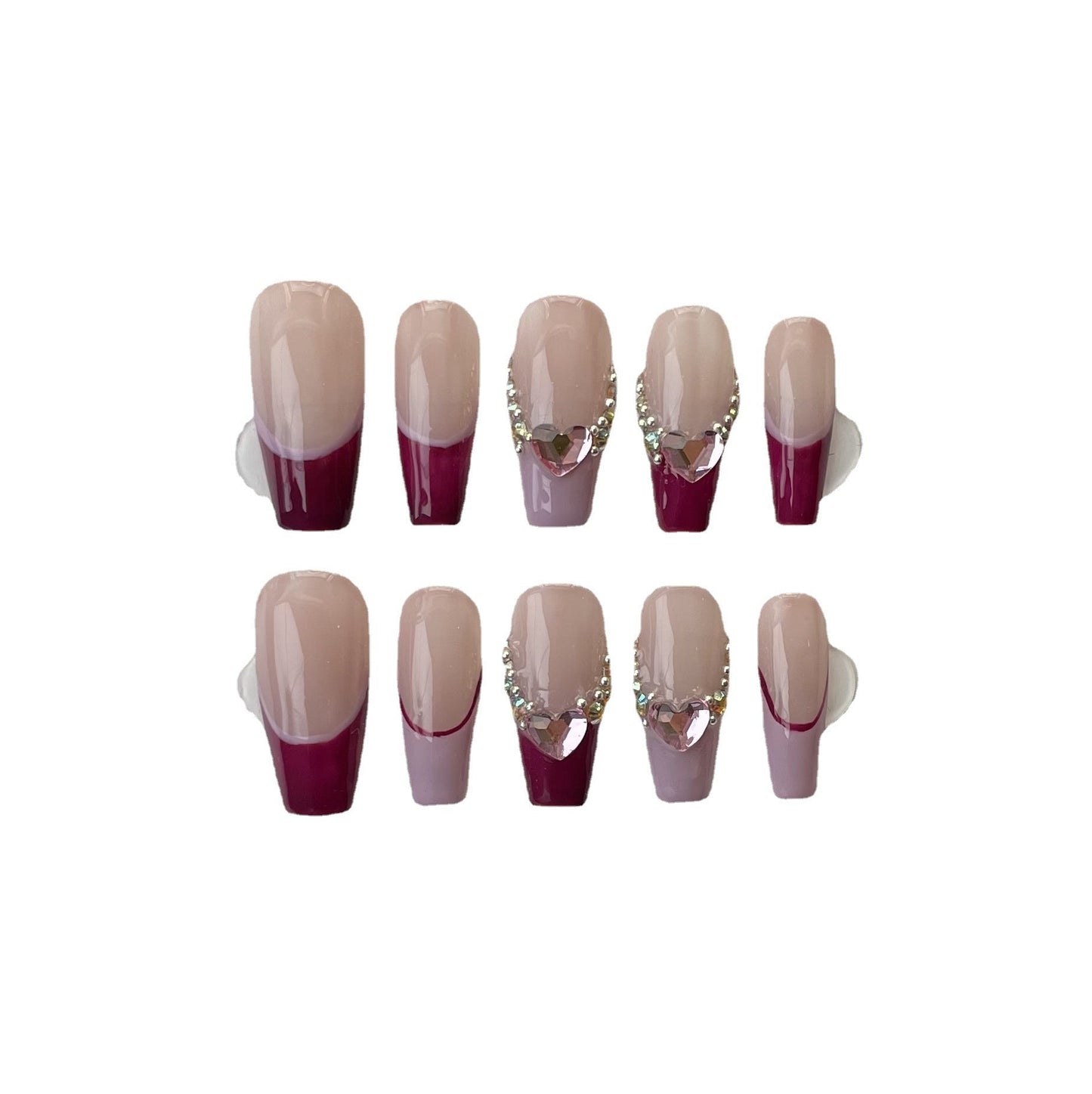 Designer: ManMan Handmade nails Press on Nails DIY Nail Art for woman girl Long Coffin pink mauve French