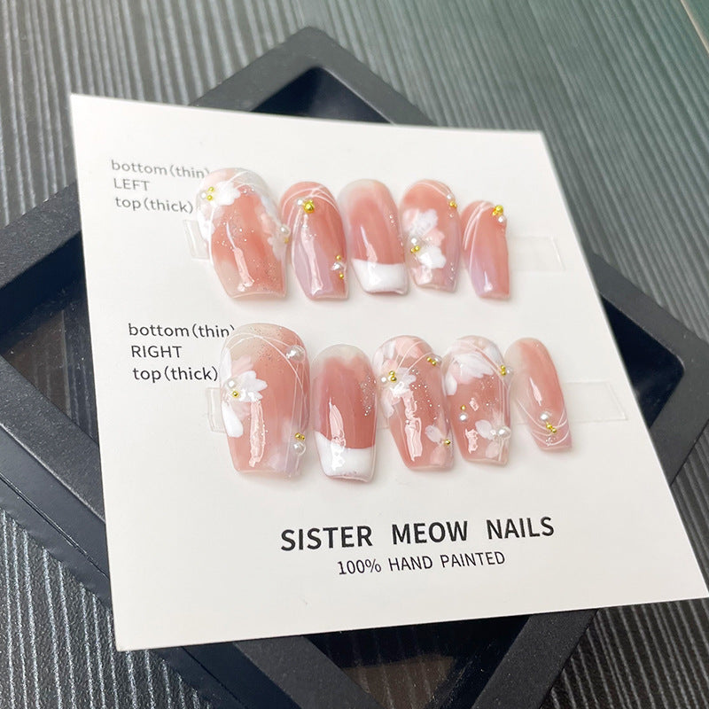 Designer: MeowMeow.24178 Handmade Nail Designs Press on Nails DIY  Nail Art for woman girl Long Coffin pink