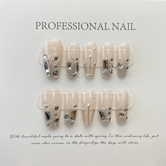 Designer: ManMan Handmade nails Press on Nails DIY Nail Art for woman girl Long Coffin pink