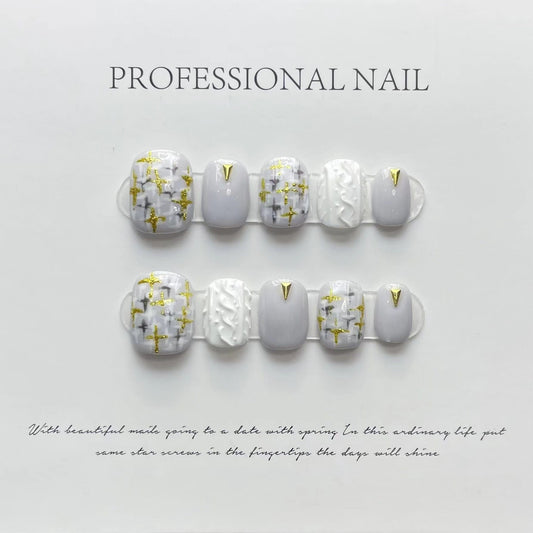 Designer: ManMan Handmade nails Press on Nails DIY Nail Art for woman girl Short Square white