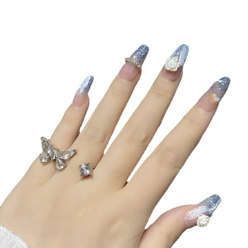 Designer: HuaHua.Handmade nails Press on Nails DIY Nail Art for woman girl Long Coffin pink French