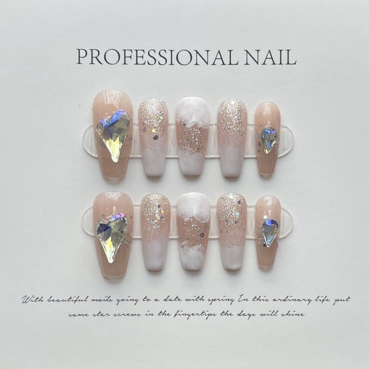 Designer: ManMan Handmade nails Press on Nails DIY Nail Art for woman girl Long Coffin pink