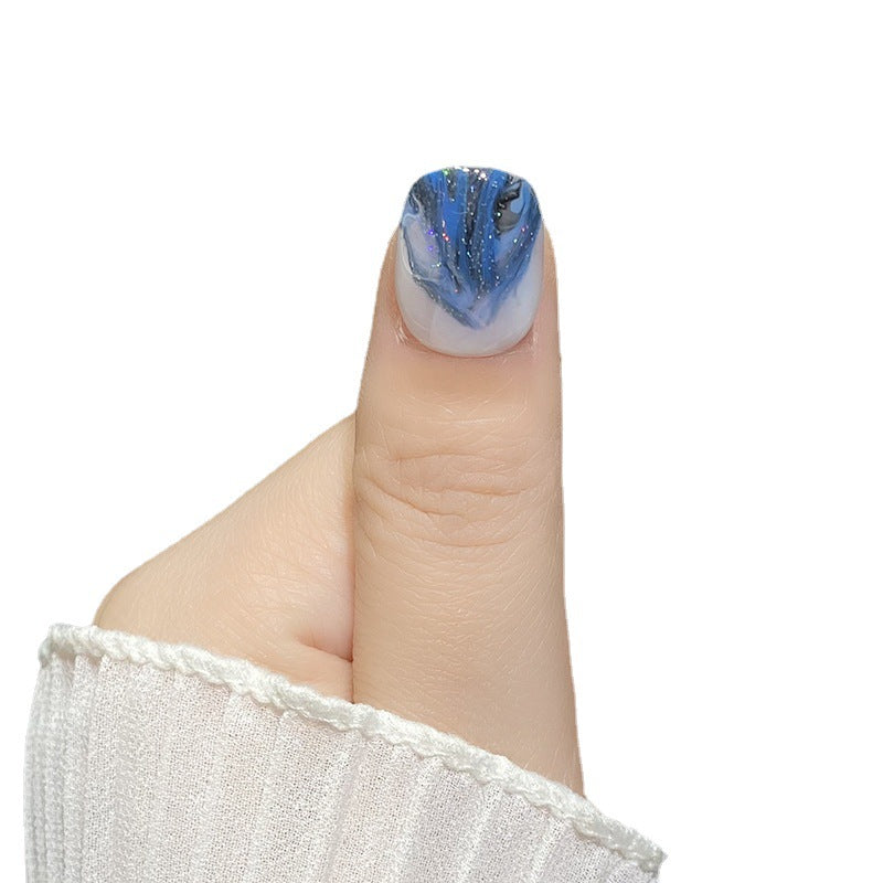 Designer: HuaHua.Handmade nails Press on Nails DIY Nail Art for woman girl Short Square blue