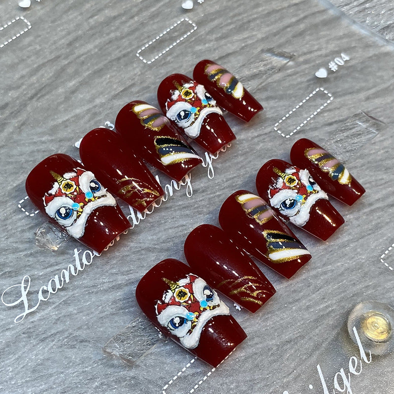 Designer: HuaHua.Handmade nails Press on Nails DIY Nail Art for woman girl Long Coffin red