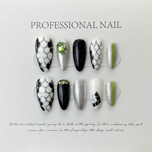 Designer: ManMan Handmade nails Press on Nails DIY Nail Art for woman girl Almond Long