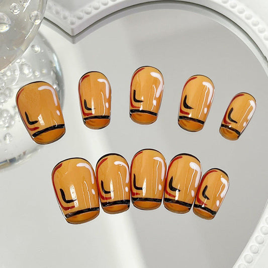 Designer: MeowMeow.24189 Handmade Nail Designs Press on Nails DIY  Nail Art for woman girl Short Square orange