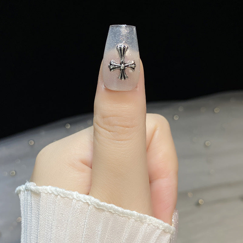 Designer: HuaHua.Handmade nails Press on Nails DIY Nail Art for woman girl Long Coffin pink silver