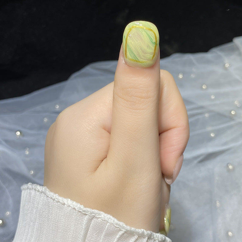 Designer: HuaHua.Handmade nails Press on Nails DIY Nail Art for woman girl  Short Square pink green