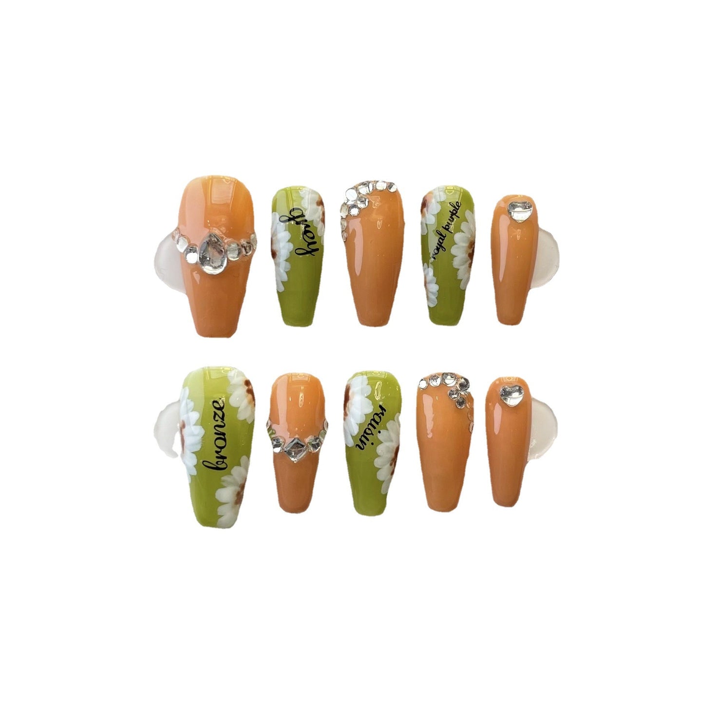 Designer: ManMan Handmade nails Press on Nails DIY Nail Art for woman girl Long Coffin orange