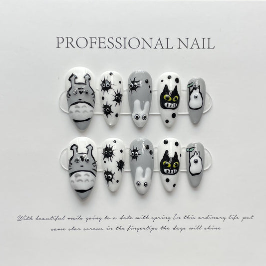 Designer: ManMan Handmade nails Press on Nails DIY Nail Art for woman girl Almond Long white