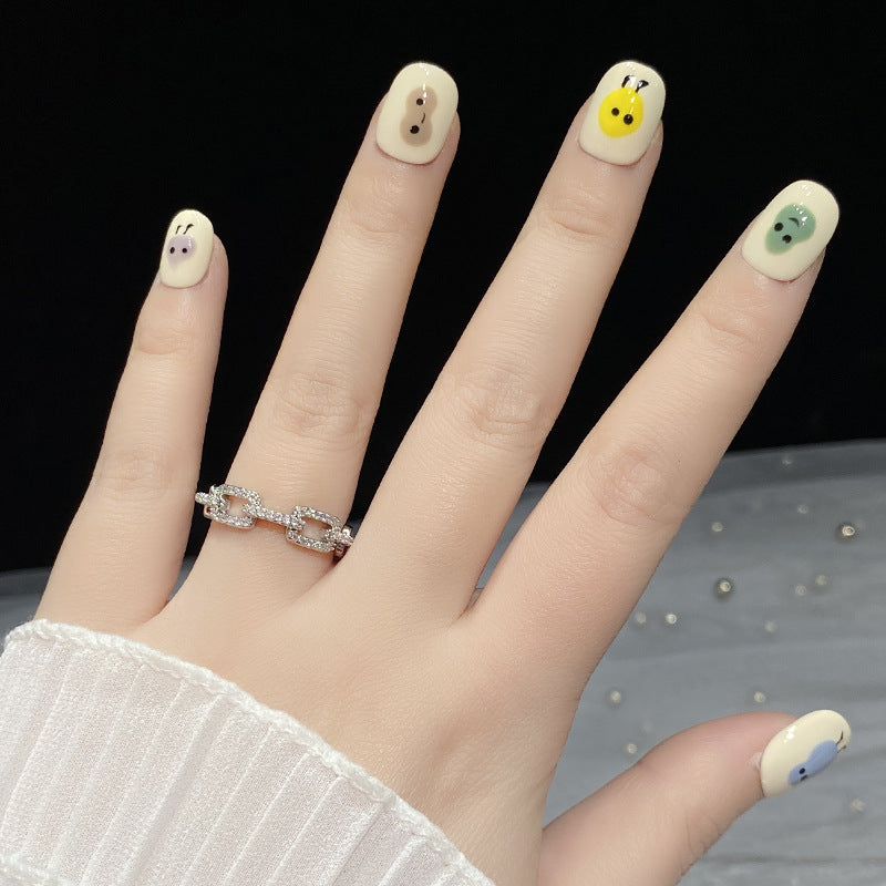 Designer: HuaHua.Handmade nails Press on Nails DIY Nail Art for woman girl Short Square Cartoon white