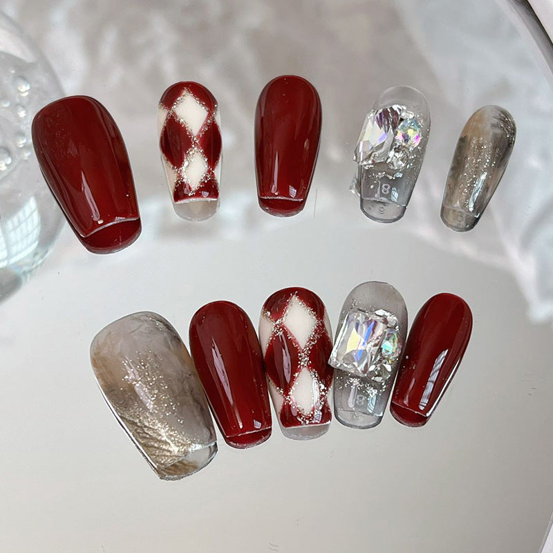 Designer: MeowMeow.Handmade Nail Designs Press on Nails DIY  Nail Art for woman girl Long Coffin red