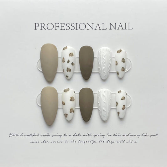 Designer: ManMan Handmade nails Press on Nails DIY Nail Art for woman girl Almond Long brown