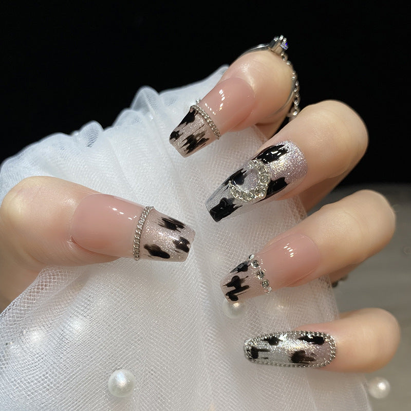 Designer: HuaHua.Handmade nails Press on Nails DIY Nail Art for woman girl Long Coffin pink