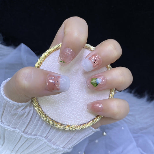 Designer: HuaHua.Handmade nails Press on Nails DIY Nail Art for woman girl Short Square pink