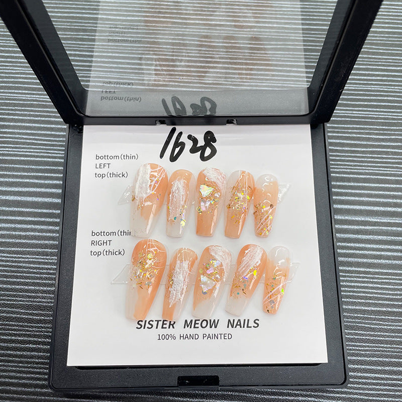 Designer: MeowMeow.Handmade Nail Designs Press on Nails DIY  Nail Art for woman girl Long Coffin orange