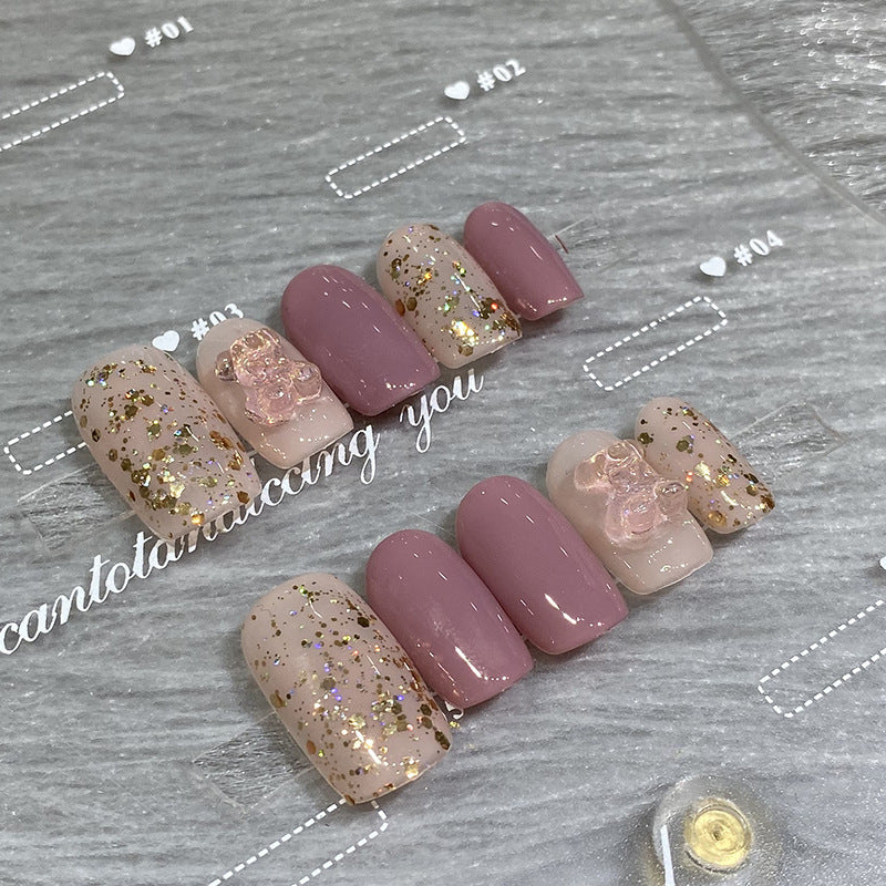 Designer: HuaHua.Handmade nails Press on Nails DIY Nail Art for woman girl Long Square pink purple