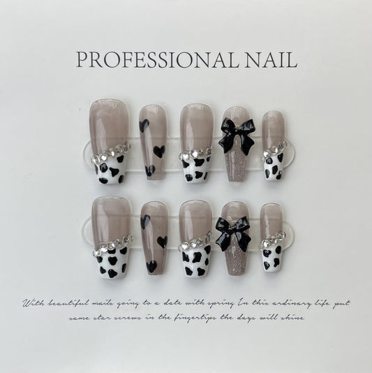 Designer: ManMan Handmade nails Press on Nails DIY Nail Art for woman girl Long Coffin French