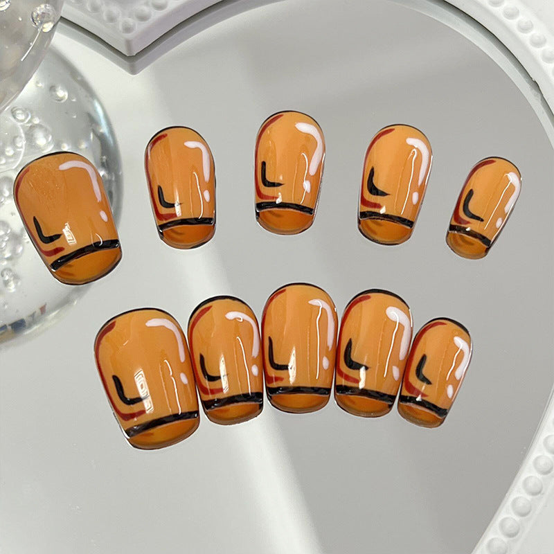 Designer: MeowMeow.24189 Handmade Nail Designs Press on Nails DIY  Nail Art for woman girl Short Square orange