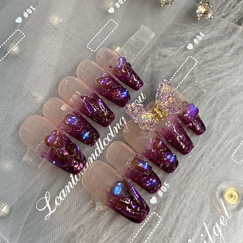 Designer: HuaHua.Handmade nails Press on Nails DIY Nail Art for woman girl Long Coffin pink mauve French