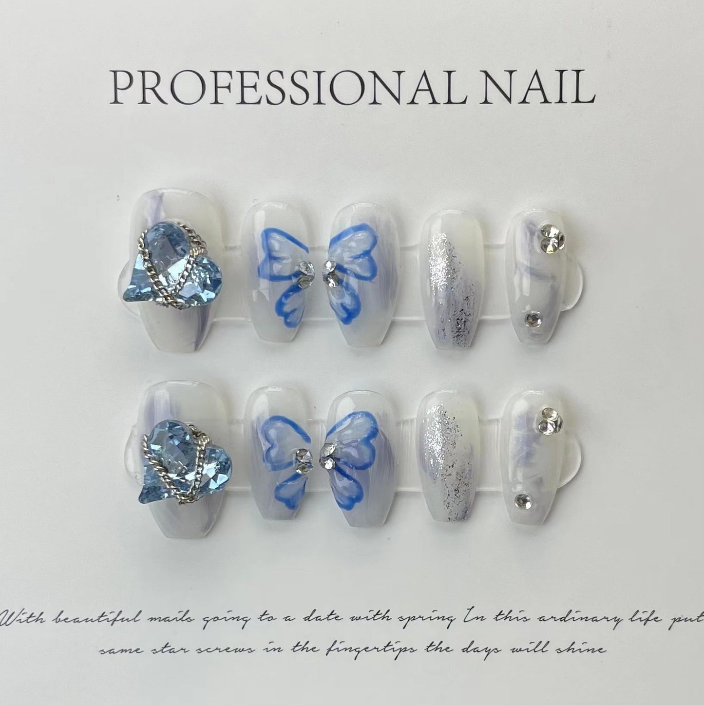 Designer: ManMan Handmade nails Press on Nails DIY Nail Art for woman girl Long Coffin silver