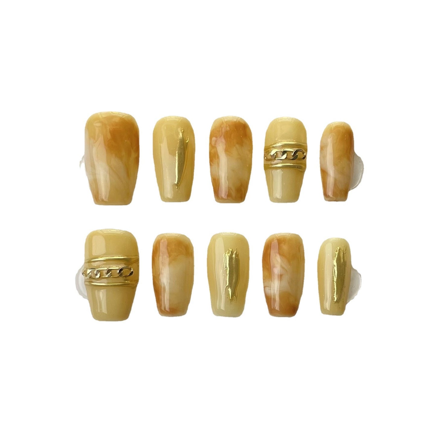 Designer: ManMan Handmade nails Press on Nails DIY Nail Art for woman girl Short Coffin yellow