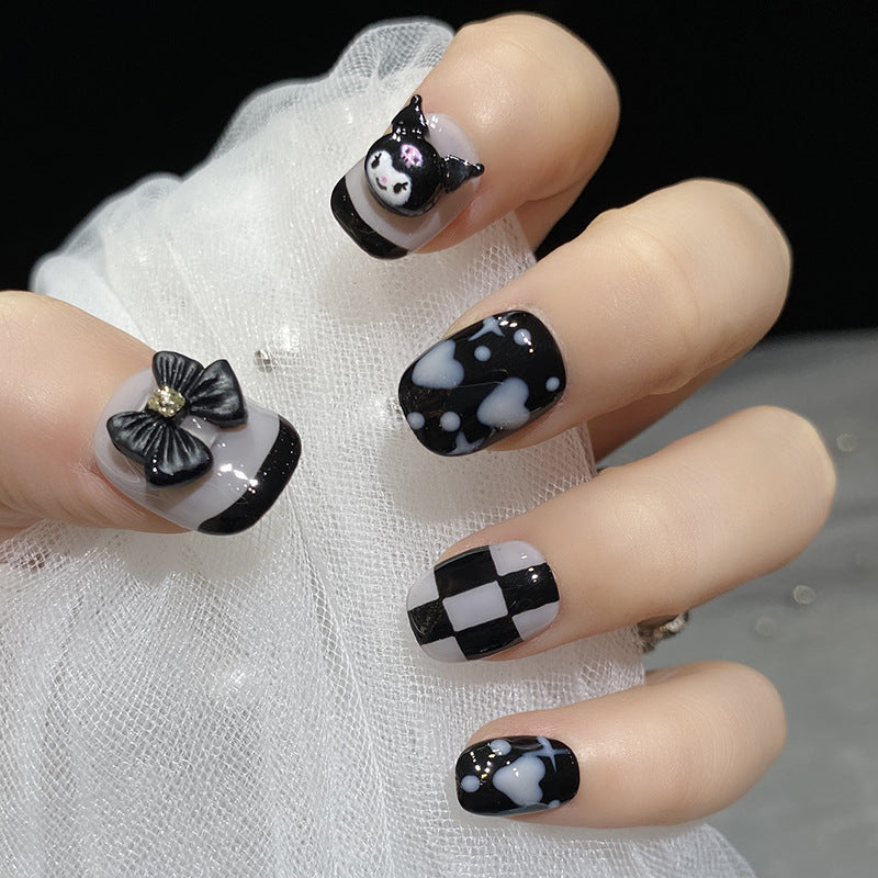 Designer: HuaHua.Handmade nails Press on Nails DIY Nail Art for woman girl Short Square black