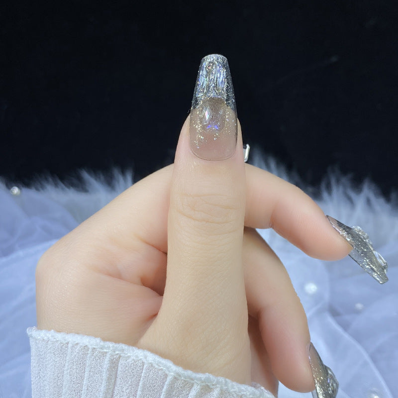 Designer: HuaHua.Handmade nails Press on Nails DIY Nail Art for woman girl Long Coffin silver