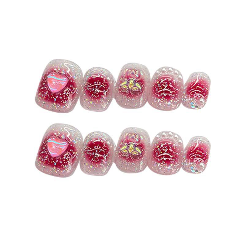 Designer: MeowMeow.Handmade Nail Designs Press on Nails DIY  Nail Art for woman girl Short Square red