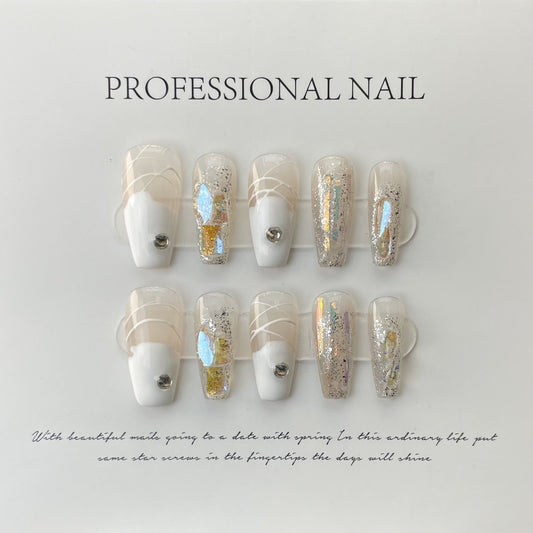 Designer: ManMan Handmade nails Press on Nails DIY Nail Art for woman girl Long Coffin