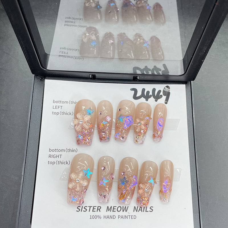 Designer: MeowMeow.Handmade Nail Designs Press on Nails DIY  Nail Art for woman girl Long Coffin pink