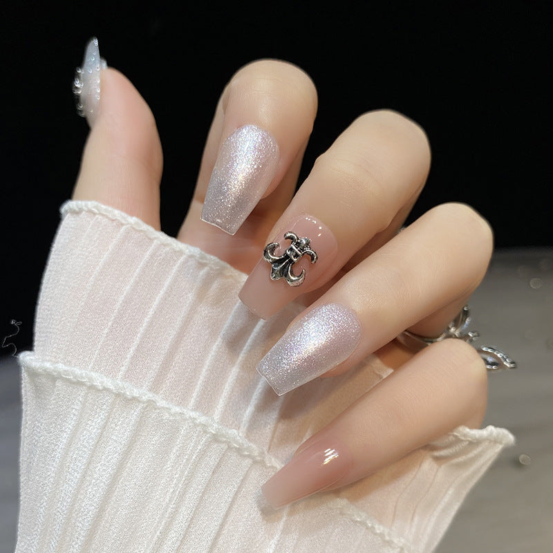 Designer: HuaHua.Handmade nails Press on Nails DIY Nail Art for woman girl Long Coffin pink silver