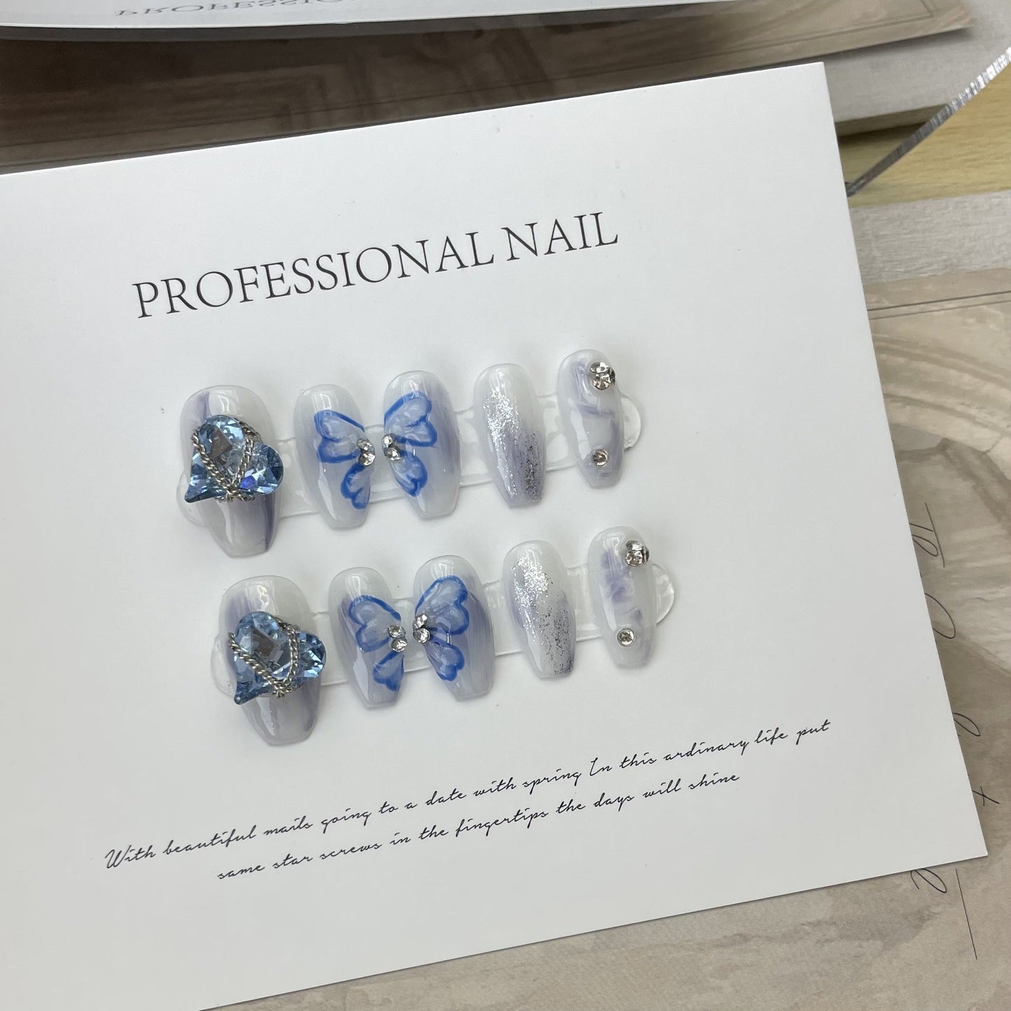 Designer: ManMan Handmade nails Press on Nails DIY Nail Art for woman girl Long Coffin silver