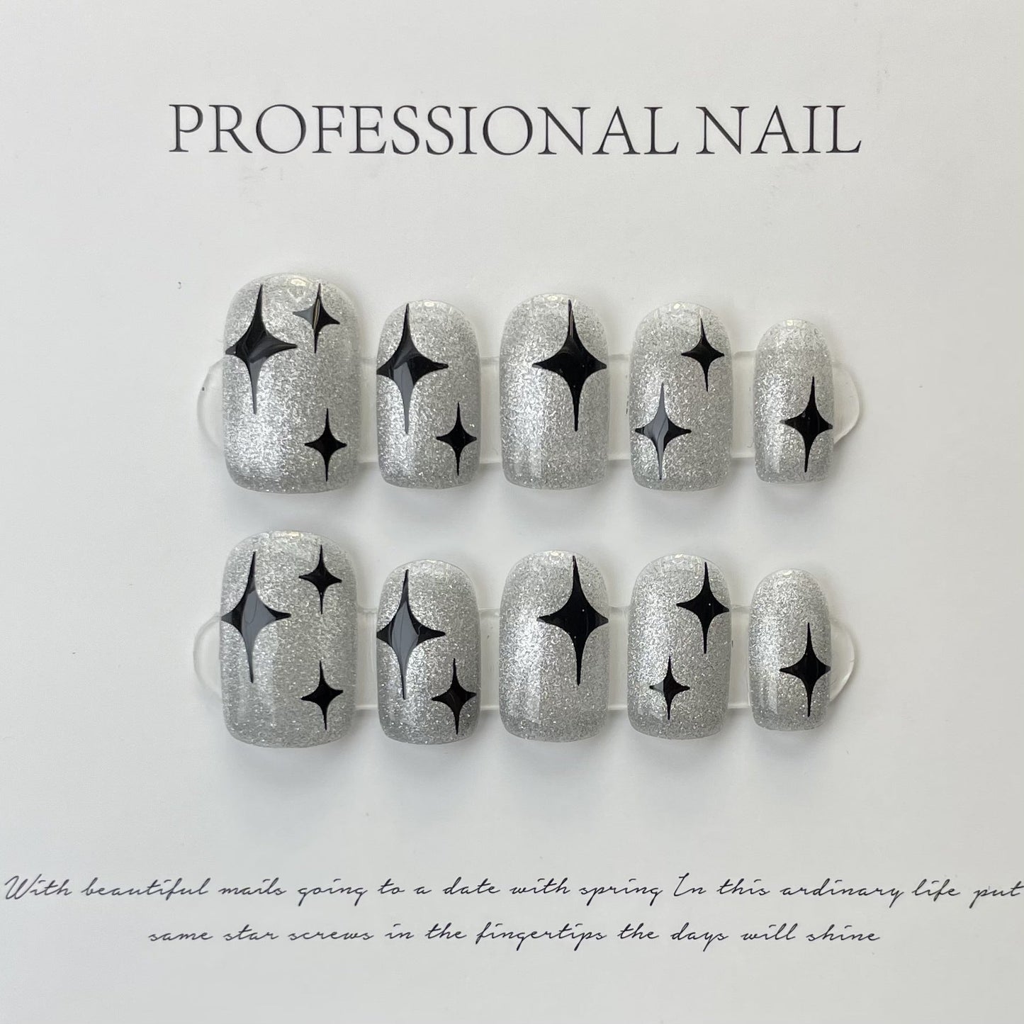 Designer: ManMan Handmade nails Press on Nails DIY Nail Art for woman girl Short Square silver