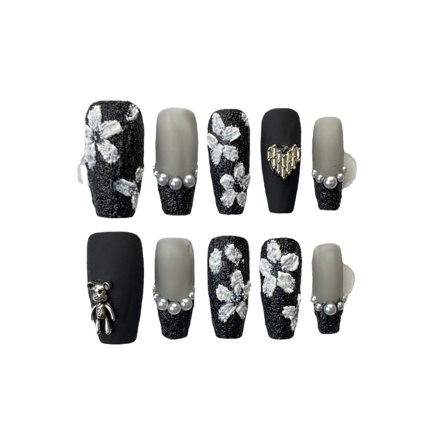 Designer: ManMan Handmade nails Press on Nails DIY Nail Art for woman girl Long Coffin black