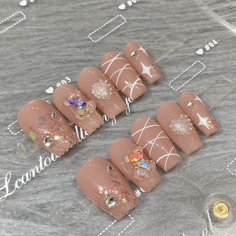 Designer: HuaHua.Handmade nails Press on Nails DIY Nail Art for woman girl Long Coffin pink