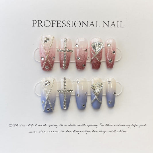 Designer: ManMan Handmade nails Press on Nails DIY Nail Art for woman girl Long Coffin