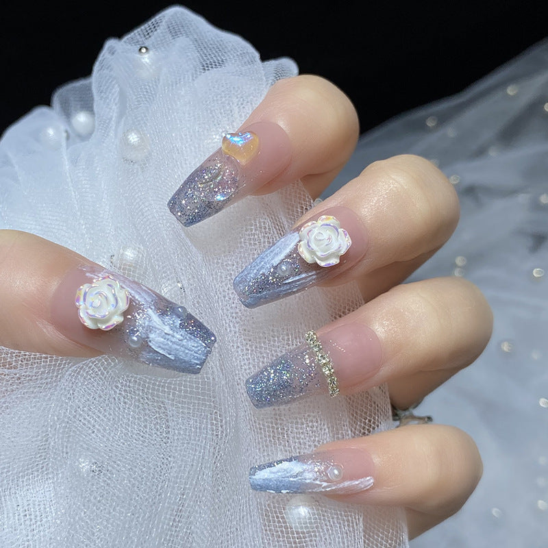 Designer: HuaHua.Handmade nails Press on Nails DIY Nail Art for woman girl Long Coffin pink French